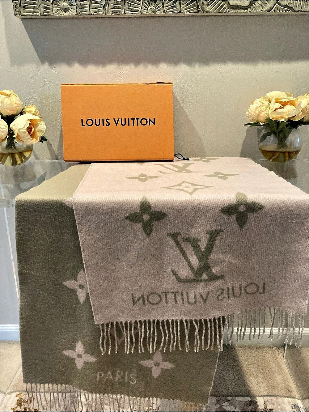 Louis Vuitton Logomania Scarf Pink & Grey